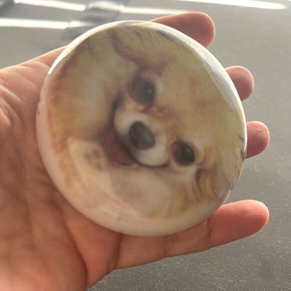 Vintage Chihuahua Long Hair Dog Fine Porcelain Paperweight ~Signed ~Gift - Picture 7 of 8